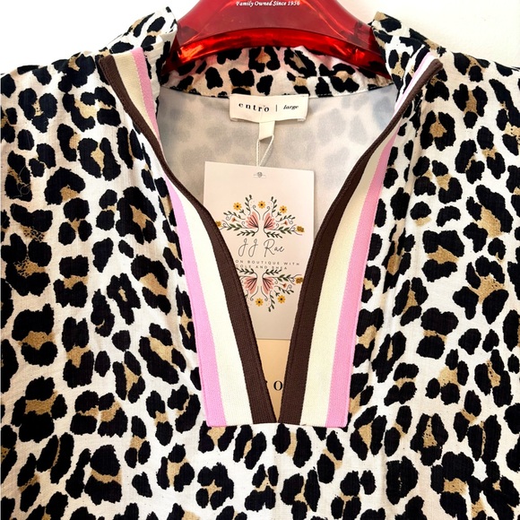 NWT Entro Leopard-Print Caftan Midi Dress with Pink/Brown Trim Large - Picture 3 of 8